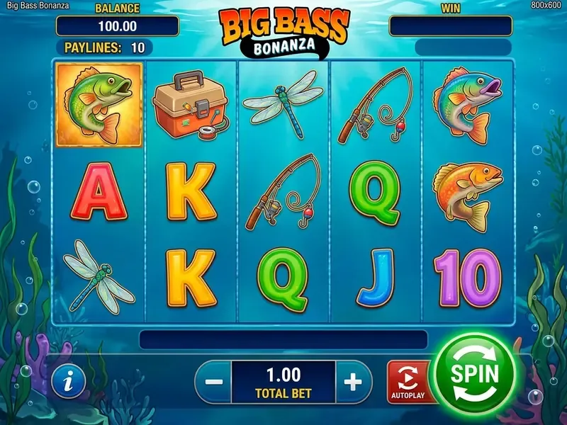 Big Bass Bonanza play interface showing spin button and bet size controls